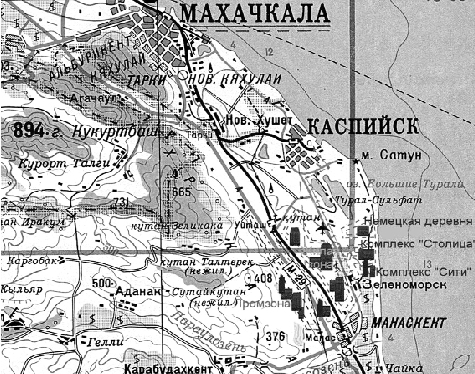 Фрагмент географической карты РД с примерной схемой размещения объектов